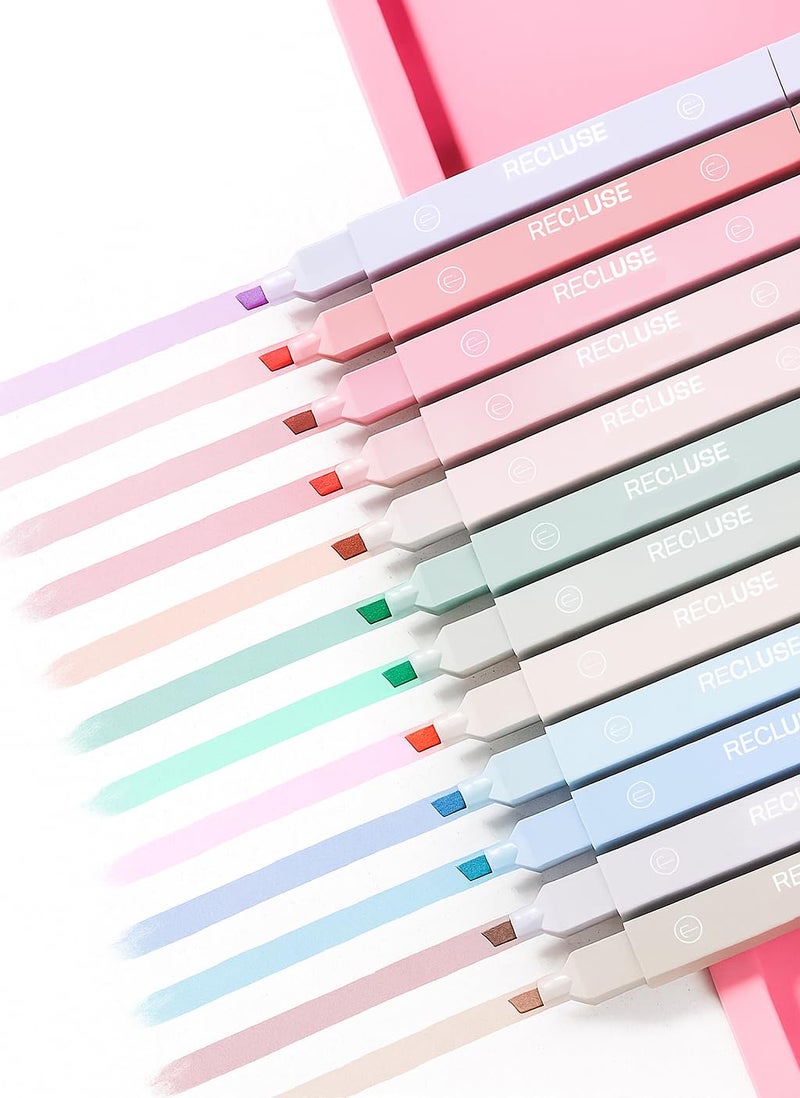 RECLUSE 12 PCS Highlighter Pastel Pen Marker Pastel Assorted Colours, Aesthetic Marker Pens Highlighter Set, Perfect for Diary or Notebook in School,Office Supplies Smooth Writing Quick Dry - Image 1