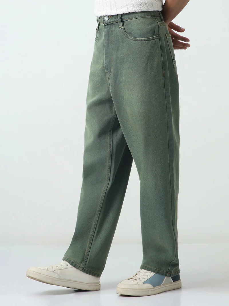 Urbano Fashion  Urbano Fashion Men's Grey Loose Baggy Fit Heavy Washed Jeans Non-Stretchable  | Best Price UAE