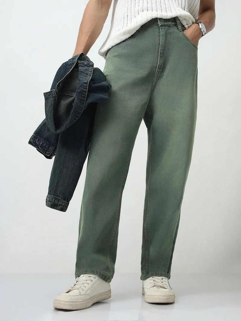 Urbano Fashion Men's Grey Loose Baggy Fit Heavy Washed Jeans Non-Stretchable