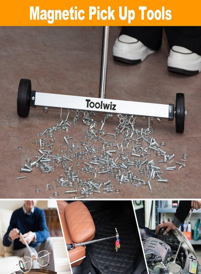 Toolwiz 17" Rolling Magnetic Sweeper 8.8lbs, with 16 lbs Telescopic Magnetic Pick Up tools -Lightweight Pick-up Sweeper with Wheels for Nails, Screws & Metal Debris Home Use Workshop Garage - Image 5