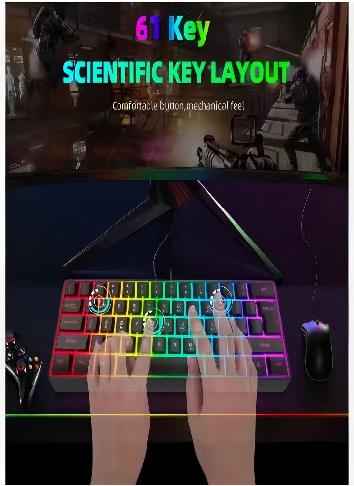 Generic Mechanical gaming keyboard, 61 key compact wired keyboard with RGB backlit dual lens injection keycaps, 29.2x10.2x4CM, black  - Image 2