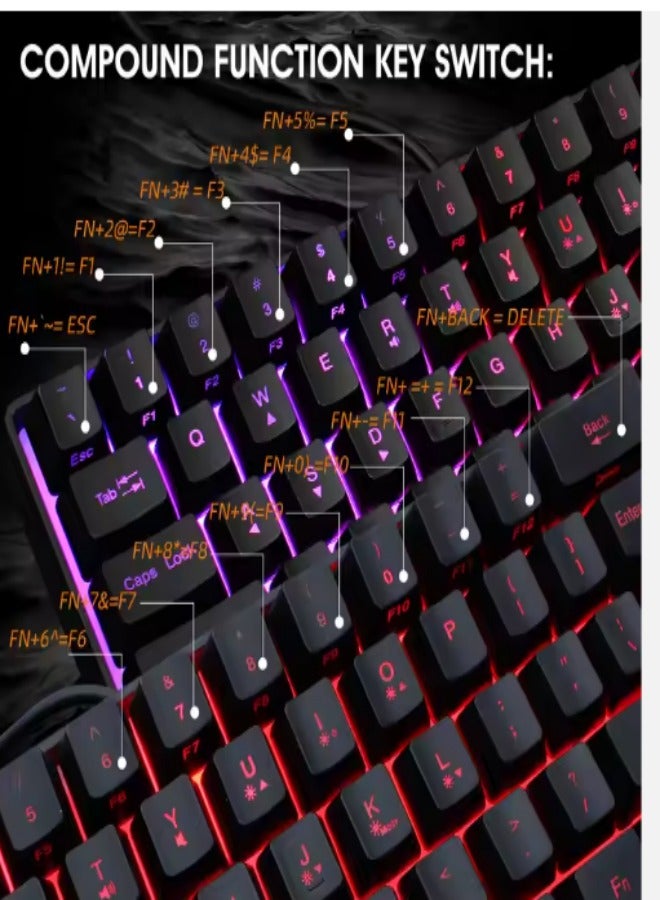 Mechanical gaming keyboard, 61 key compact wired keyboard with RGB backlit dual lens injection keycaps, 29.2x10.2x4CM, black