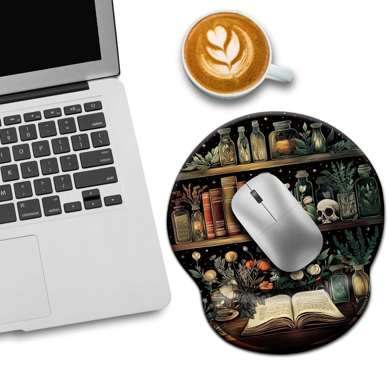 LIMKRIAN Mouse Pad with Wrist Rest, Goth Book Ergonomic Mouse Pad Wrist Support with Non-Slip Pain Relief PU Base, Funny Laptop Computer Mousepad, Gothic Skull Office Home Desk Accessories Decor - Image 3
