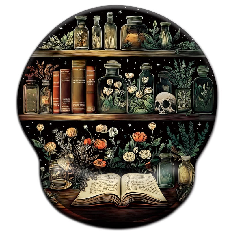 LIMKRIAN Mouse Pad with Wrist Rest, Goth Book Ergonomic Mouse Pad Wrist Support with Non-Slip Pain Relief PU Base, Funny Laptop Computer Mousepad, Gothic Skull Office Home Desk Accessories Decor - Image 1