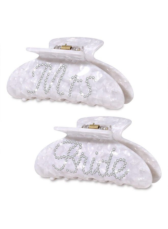 HZEYN 2 Pack Bride Claw Clips Rhinestone Bride Mrs Acetate Hair Clips Bachelorette Party Favors Hair Claw Clips For Thick Hair Bridal Hair Accessories Bride Gifts White Bride Mrs - Image 1