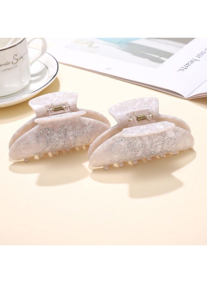 HZEYN 2 Pack Bride Claw Clips Rhinestone Bride Mrs Acetate Hair Clips Bachelorette Party Favors Hair Claw Clips For Thick Hair Bridal Hair Accessories Bride Gifts White Bride Mrs - Image 3