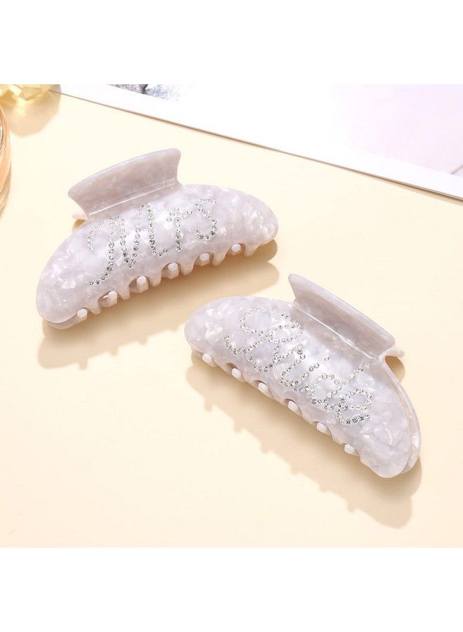 HZEYN 2 Pack Bride Claw Clips Rhinestone Bride Mrs Acetate Hair Clips Bachelorette Party Favors Hair Claw Clips For Thick Hair Bridal Hair Accessories Bride Gifts White Bride Mrs - Image 4