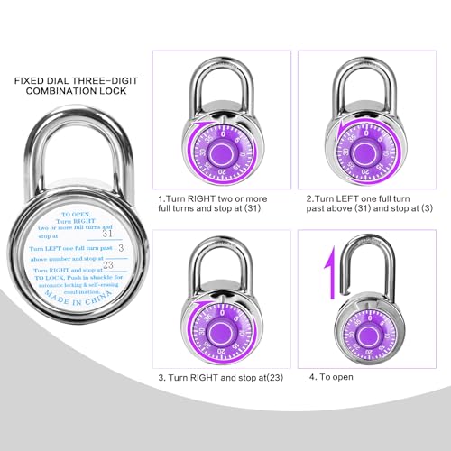 HZSY Combination Padlock 1 Pack, Fixed Dial Combination Padlock with Different Combinations, 2 in. Wide. Purple Turntable, Lock for Gym & Locker, School, Toolbox, and More - Image 3