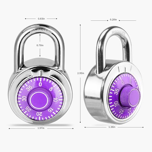 HZSY Combination Padlock 1 Pack, Fixed Dial Combination Padlock with Different Combinations, 2 in. Wide. Purple Turntable, Lock for Gym & Locker, School, Toolbox, and More - Image 2