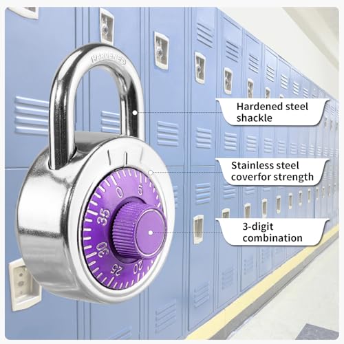 HZSY Combination Padlock 1 Pack, Fixed Dial Combination Padlock with Different Combinations, 2 in. Wide. Purple Turntable, Lock for Gym & Locker, School, Toolbox, and More - Image 4