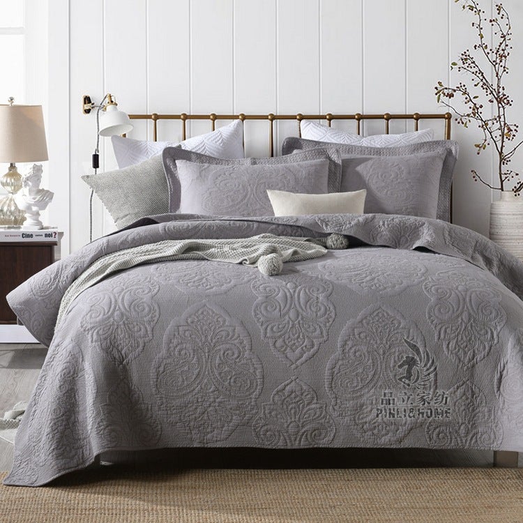 High-Grade American Light Luxury Double-Sided Large Cotton Bed Cover Cotton Plain Quilt Three-Piece Set - Image 1