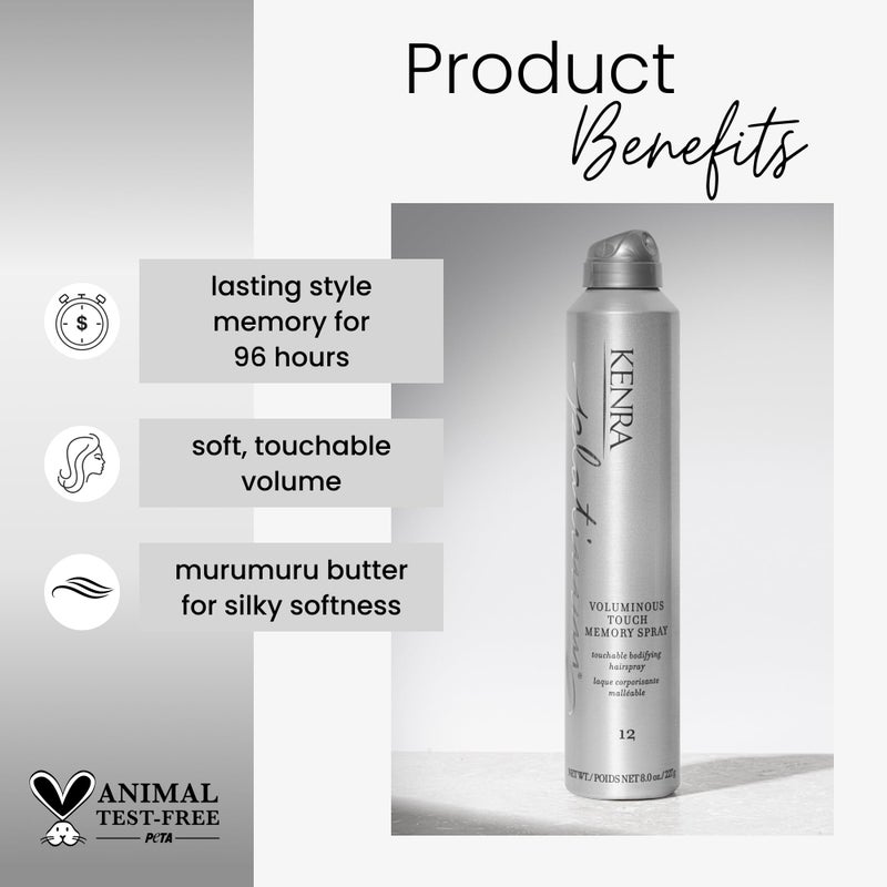 Kenra Professional Platinum Voluminous Touch Memory Spray 12 | Bodifying, Fullness Hairspray | Lasting Sytle Memory for 96 Hours | Soft, Touchable Volume | All Hair Types | 8 oz - Image 2