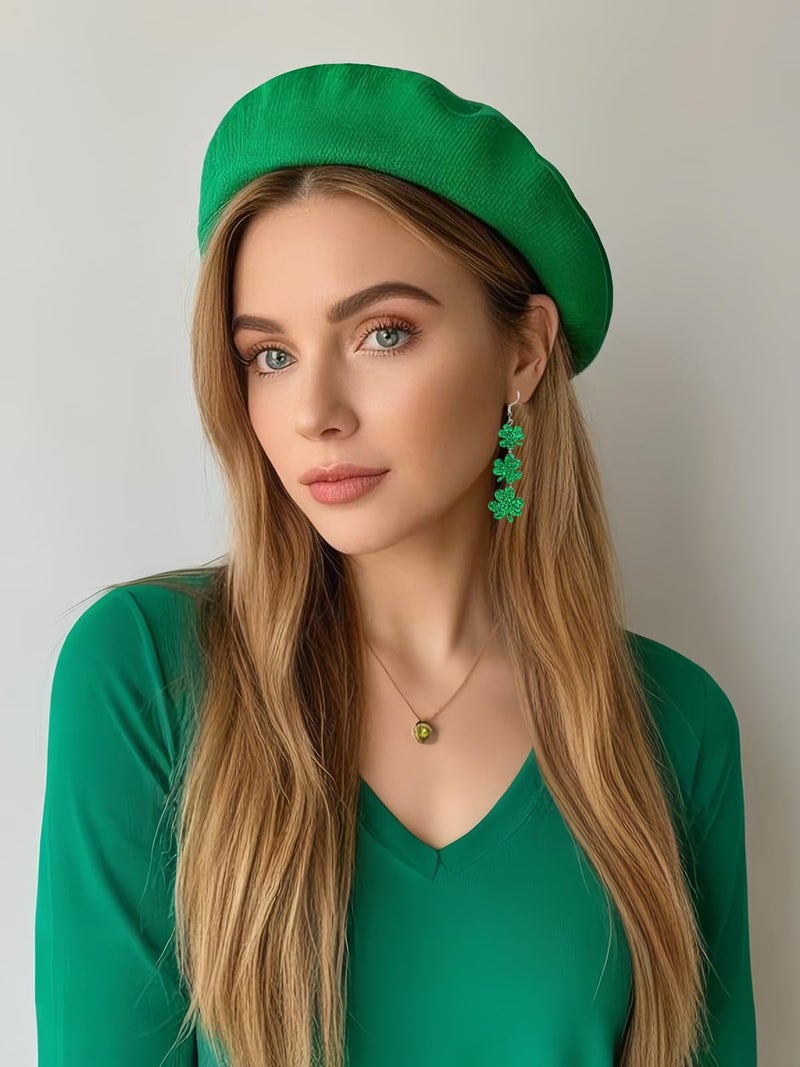 Cifudec St Patricks Day Green Shamrock Clover Earrings for Women, Good Luck Hoop Dangle Glitter Earrings Irish St. Patrick's Day Accessories (Style 2) - Image 4