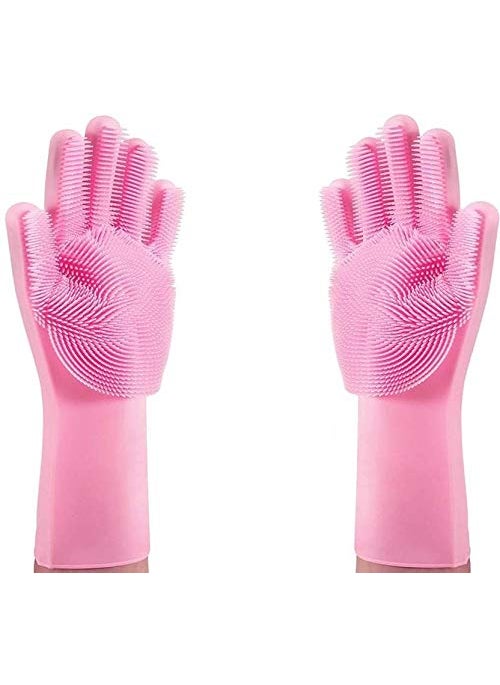 TOPHAVEN TOPHAVEN Silicone Scrubbing Gloves, Dish washing, Kitchen cleaning, Bathroom Cleaning, Car Cleaning, Pet Grooming, washing utensils for women,Men Multipurpose reusable Scrub Gloves (Multicolor,Pack of 2)  - Image 3