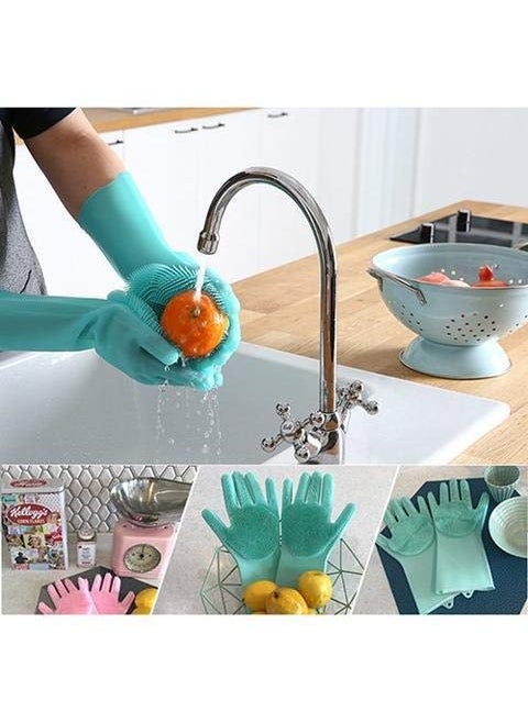 TOPHAVEN TOPHAVEN Silicone Scrubbing Gloves, Dish washing, Kitchen cleaning, Bathroom Cleaning, Car Cleaning, Pet Grooming, washing utensils for women,Men Multipurpose reusable Scrub Gloves (Multicolor,Pack of 2)  - Image 5