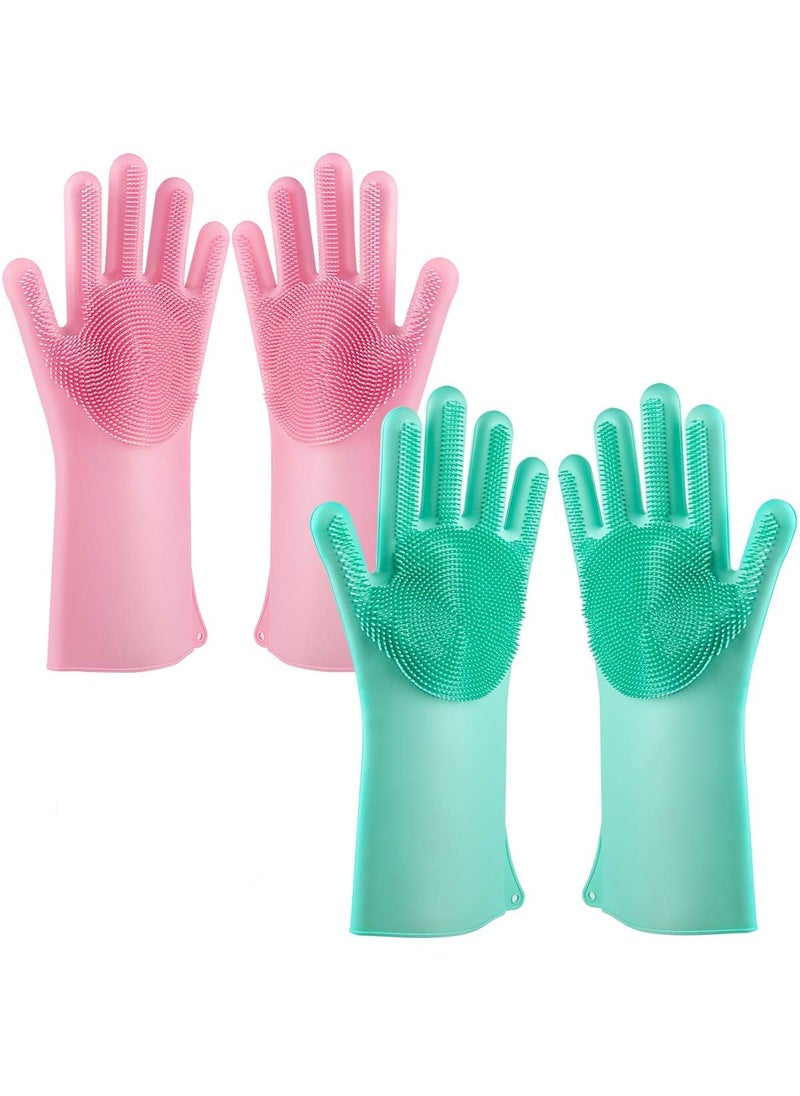 TOPHAVEN TOPHAVEN Silicone Scrubbing Gloves, Dish washing, Kitchen cleaning, Bathroom Cleaning, Car Cleaning, Pet Grooming, washing utensils for women,Men Multipurpose reusable Scrub Gloves (Multicolor,Pack of 2)  - Image 1