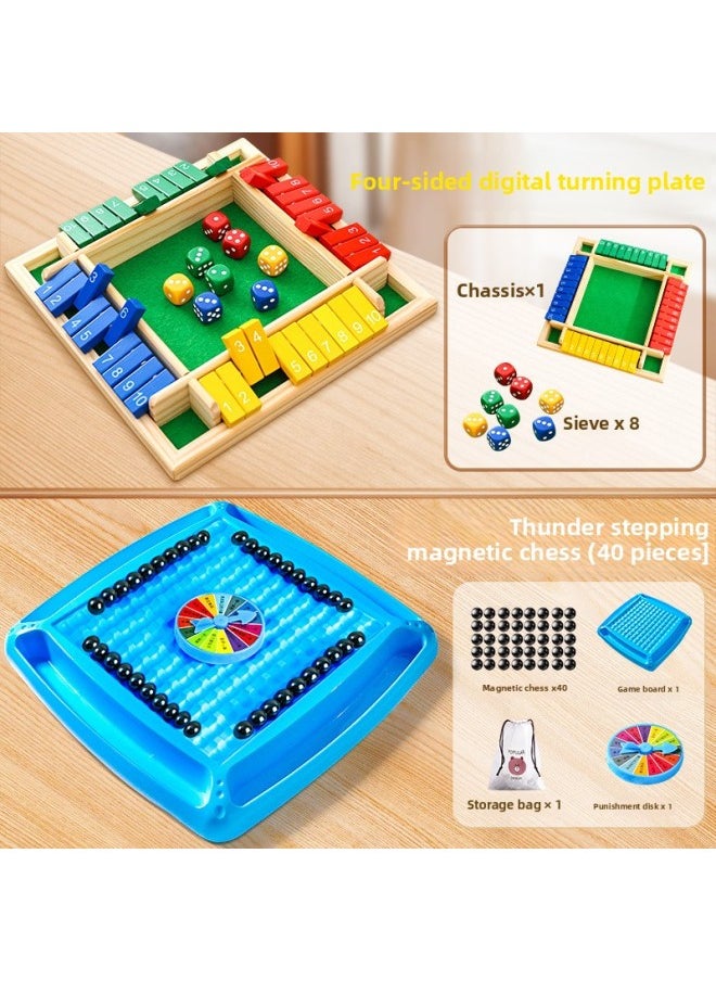Generic - Digital Flip Card Educational Toys Children's Board Games Thinking Training Logic Mathematics Parent-Child Interactive Games Over 6 Years Old-Color:Four-sided Digital Turning Plate + Thunder Magnetic Chess [40 Pieces] - Image 1