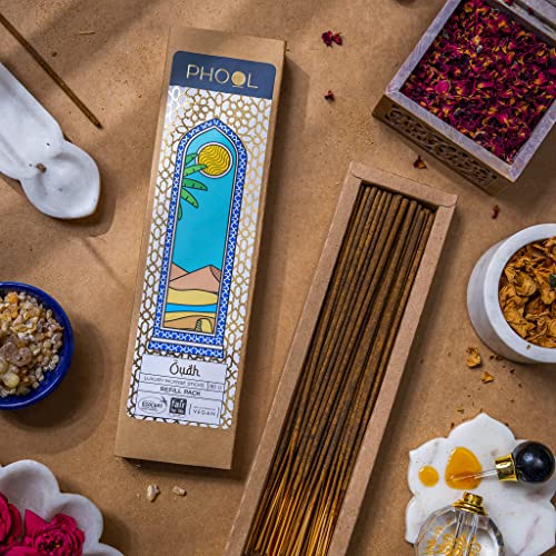 Phool Luxury Incense Oudh Refill Pack – 80 Organic Charcoal-Free Agarbatti (200g), Premium Luxury Fragrance, Stress Relief, Pooja & Aromatherapy - Image 4