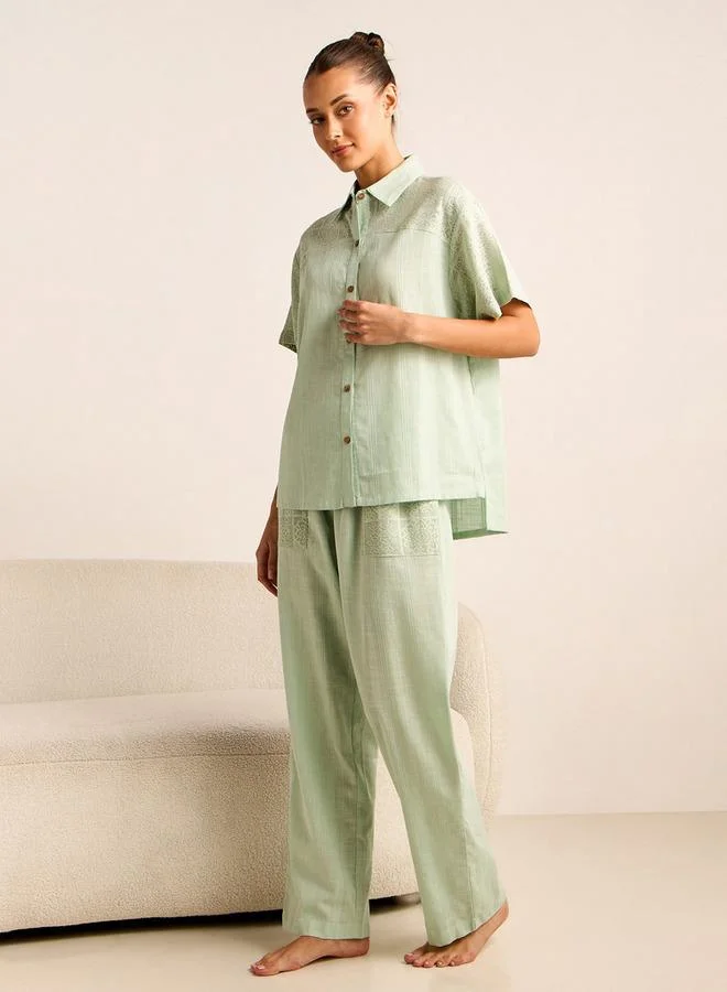 Splash FAV Crochet Detail Shirt and Pyjama Set