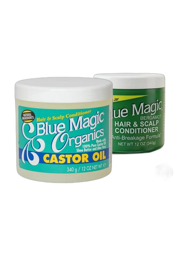 BLUE MAGIC Original Castor Oil Hair & Scalp Conditioner 340 g & Blue Magic Bergamot Hair&Scalp Conditioner 340 G Bundle - Image 1