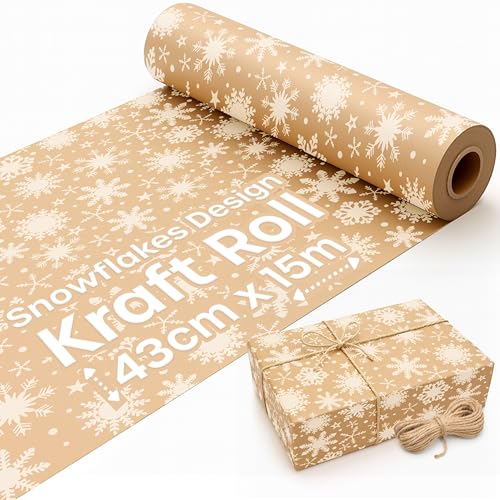 volila Brown Paper Roll 175 inch x 50 feet Snowflakes Kraft Paper Roll for Gift Wrapping Flower Boquet Craft Supplies Brown Wrapping Paper for Moving Packing Paper - Image 1