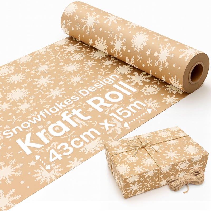 volila Brown Paper Roll 175 inch x 50 feet Snowflakes Kraft Paper Roll for Gift Wrapping Flower Boquet Craft Supplies Brown Wrapping Paper for Moving Packing Paper - Image 2