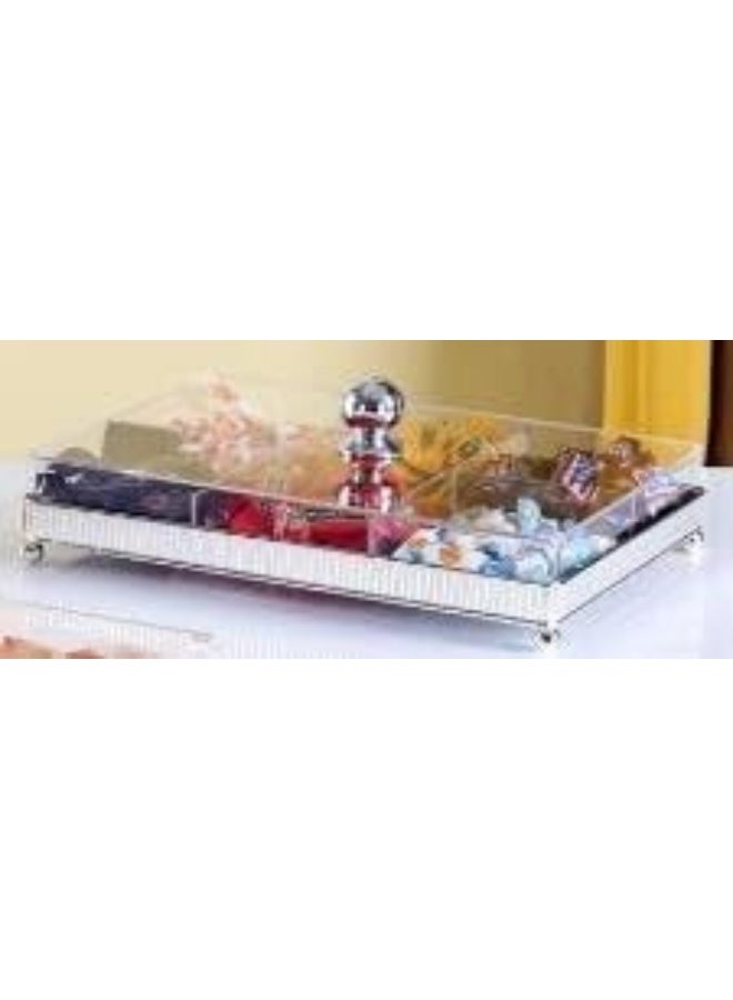 حامل حلوى أكريليك شفاف 33x24 سم، 4 أقسام، فضي