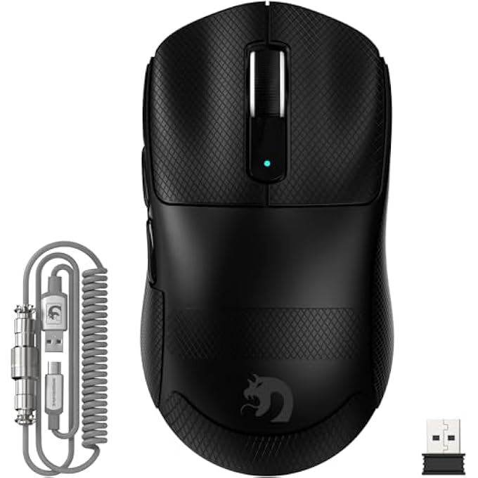 MAMBASNAKE M3 39G SUPERLIGHT WIRELESS GAMING MOUSE WITH SPIRAL CABLE, PIXART SENSOR PAW3395PRO, UP TO 40000DPI, WIRELESS/WIRED BT/2.4G, 200 HOUR BATTERY, FOR PC/XBOX/PS/MAC (BLACK) - Image 1