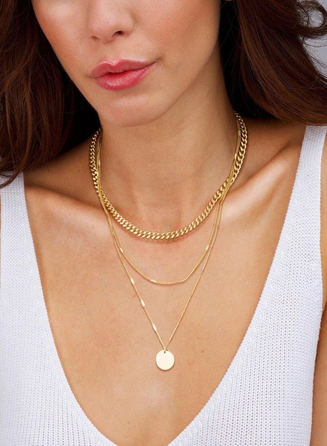 MFRYK Gold Necklaces Stack For Women,14K Gold Plated Simple Layered Choker Necklaces For Women,Stackable Multilayer Disc Coin Pendant Cuban Link Chain Dot Chain Necklaces Set Jewelry Gift for Women - Image 4