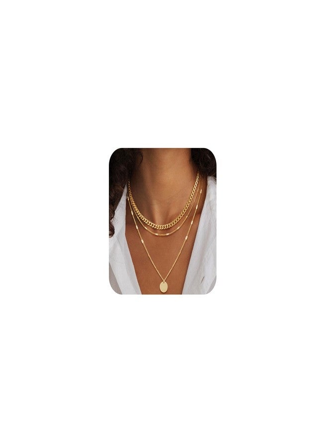 MFRYK Gold Necklaces Stack For Women,14K Gold Plated Simple Layered Choker Necklaces For Women,Stackable Multilayer Disc Coin Pendant Cuban Link Chain Dot Chain Necklaces Set Jewelry Gift for Women - Image 1
