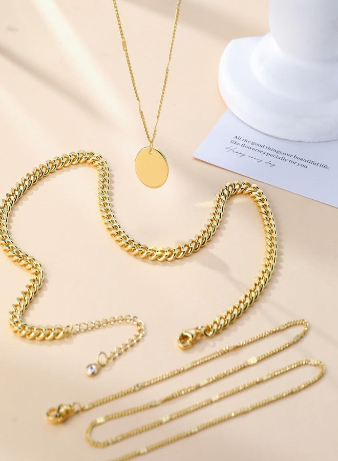 MFRYK Gold Necklaces Stack For Women,14K Gold Plated Simple Layered Choker Necklaces For Women,Stackable Multilayer Disc Coin Pendant Cuban Link Chain Dot Chain Necklaces Set Jewelry Gift for Women - Image 5