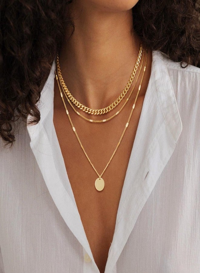 MFRYK Gold Necklaces Stack For Women,14K Gold Plated Simple Layered Choker Necklaces For Women,Stackable Multilayer Disc Coin Pendant Cuban Link Chain Dot Chain Necklaces Set Jewelry Gift for Women - Image 2