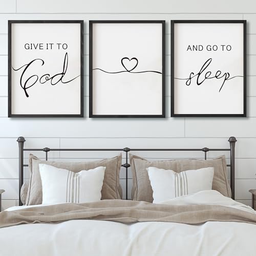 Houmury Set of 3 Framed Farmhouse Give it to God and Go to Sleep Signs 11x14” Above Bed Wall Decors for Bedroom Wood Signs (11x14 inches, Black) - Image 1