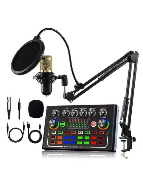 F009 Gaming Audio Mixer SoundBoard Audio Mixer for Streaming Streaming RGB PC Mixer with Voice Changer Volume Fader for PodcastRecordingGame Voice Youtube TikTok Vocal Black