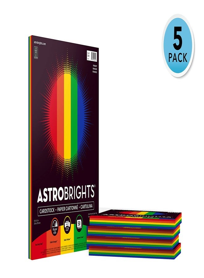 Astrobrights Colored Cardstock, 8.5" x 11", 65 lb/176 gsm, "Primary" 5-Color Assortment, 5 Individual Packs of 50 Assorted Sheets - 250 Sheets in total (20401) - Image 2