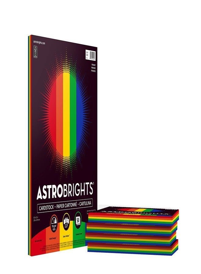 Astrobrights Colored Cardstock, 8.5" x 11", 65 lb/176 gsm, "Primary" 5-Color Assortment, 5 Individual Packs of 50 Assorted Sheets - 250 Sheets in total (20401) - Image 1