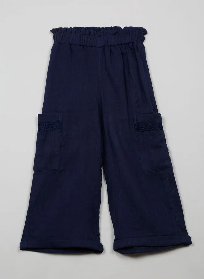 Saka Designs Navy Blue Straight Fit Palazzos for Girls