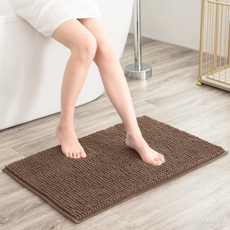 SUBRTEX Bathroom Rugs Chenille Bath Rug Soft Short Plush Bath Mat Soft Shower Mat Water Absorbent Shower Mat Quick Dry Machine Washable(Brown 20"" x 32"") - Image 2