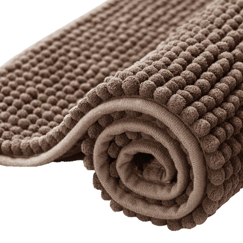 SUBRTEX Bathroom Rugs Chenille Bath Rug Soft Short Plush Bath Mat Soft Shower Mat Water Absorbent Shower Mat Quick Dry Machine Washable(Brown 20"" x 32"") - Image 1