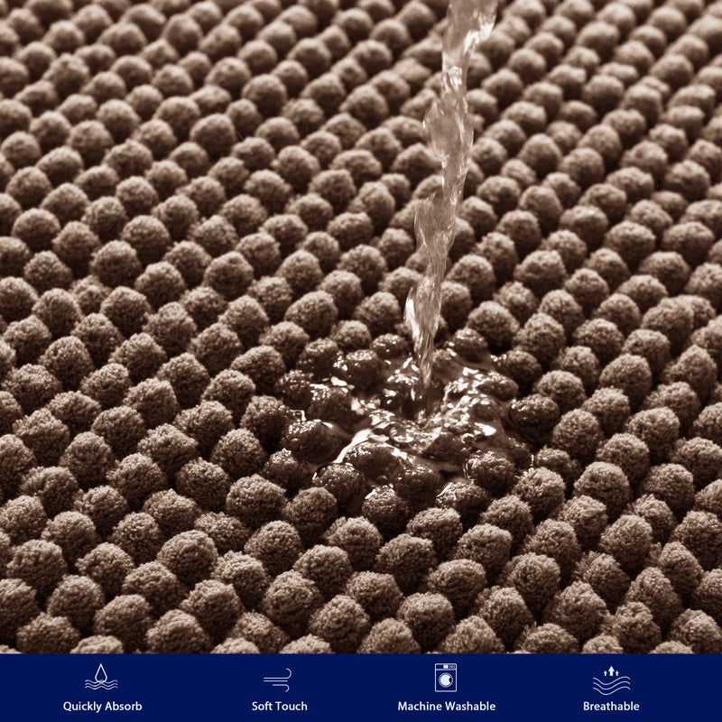 SUBRTEX Bathroom Rugs Chenille Bath Rug Soft Short Plush Bath Mat Soft Shower Mat Water Absorbent Shower Mat Quick Dry Machine Washable(Brown 20"" x 32"") - Image 5