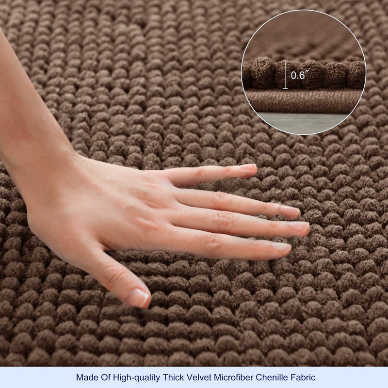 SUBRTEX Bathroom Rugs Chenille Bath Rug Soft Short Plush Bath Mat Soft Shower Mat Water Absorbent Shower Mat Quick Dry Machine Washable(Brown 20"" x 32"") - Image 4