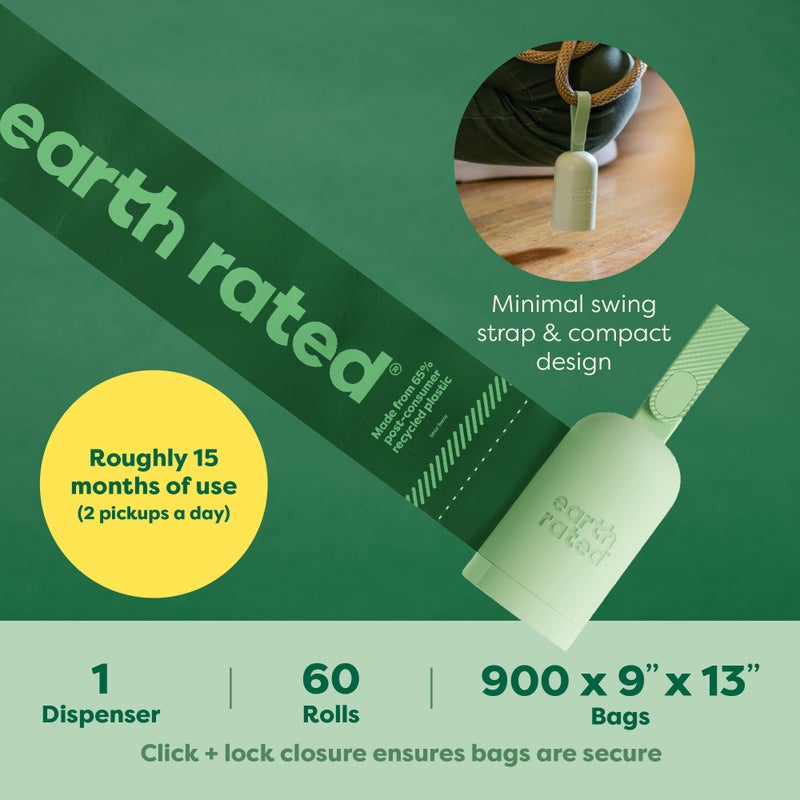 Earth Rated حامل أكياس براز الكلاب من إيرث ريتيد، متين ومضمون عدم تسربه، برائحة اللافندر، موزع واحد و900 كيس - Image 5