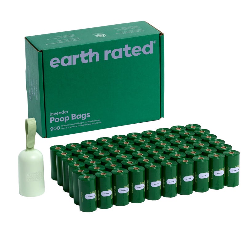 Earth Rated حامل أكياس براز الكلاب من إيرث ريتيد، متين ومضمون عدم تسربه، برائحة اللافندر، موزع واحد و900 كيس - Image 1