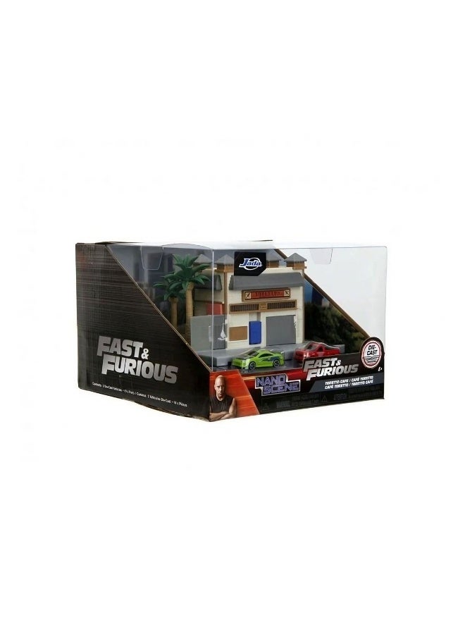 JADA Nano Scene Fast & Furious Toretto’S Cafe Playset With Die-Cast Cars - Image 1