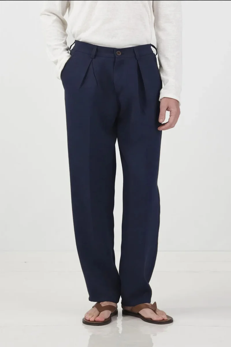 Giesto Navy Blue GIESTO Textured Pleated Tailored Trousers for Men | Best Price UAE