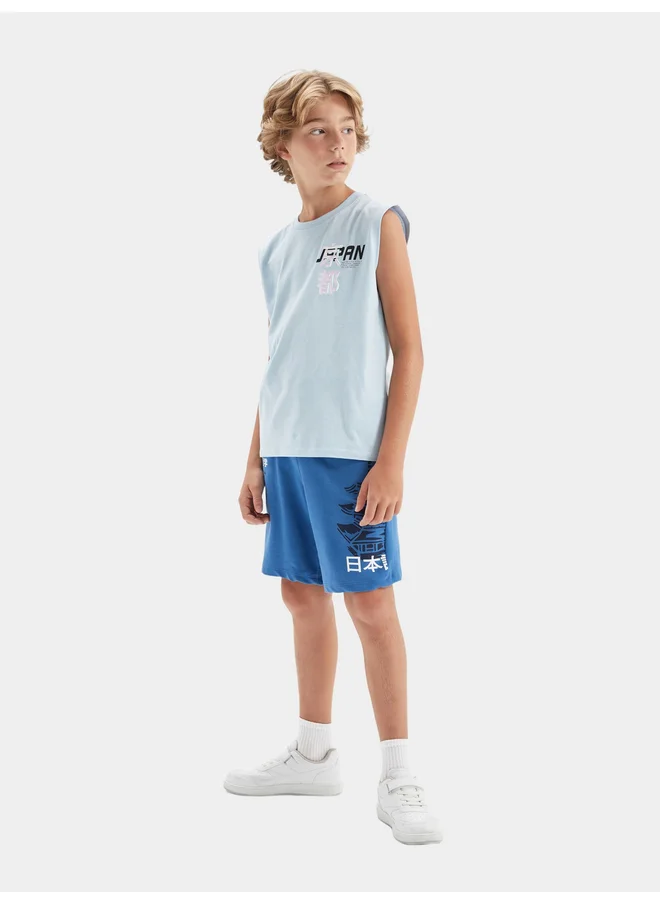 DeFacto DeFacto Kids Blue Printed Logo Regular Fit Shorts