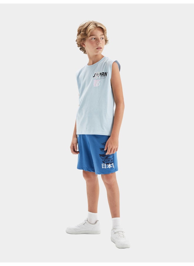 DeFacto DeFacto Kids Blue Printed Logo Regular Fit Shorts  - Image 2