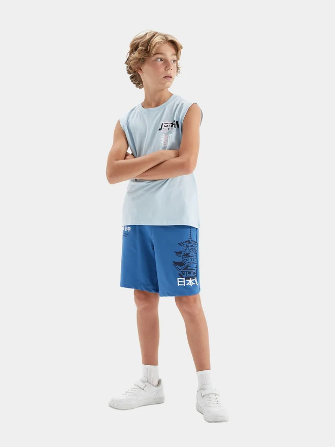 DeFacto DeFacto Kids Blue Printed Logo Regular Fit Shorts