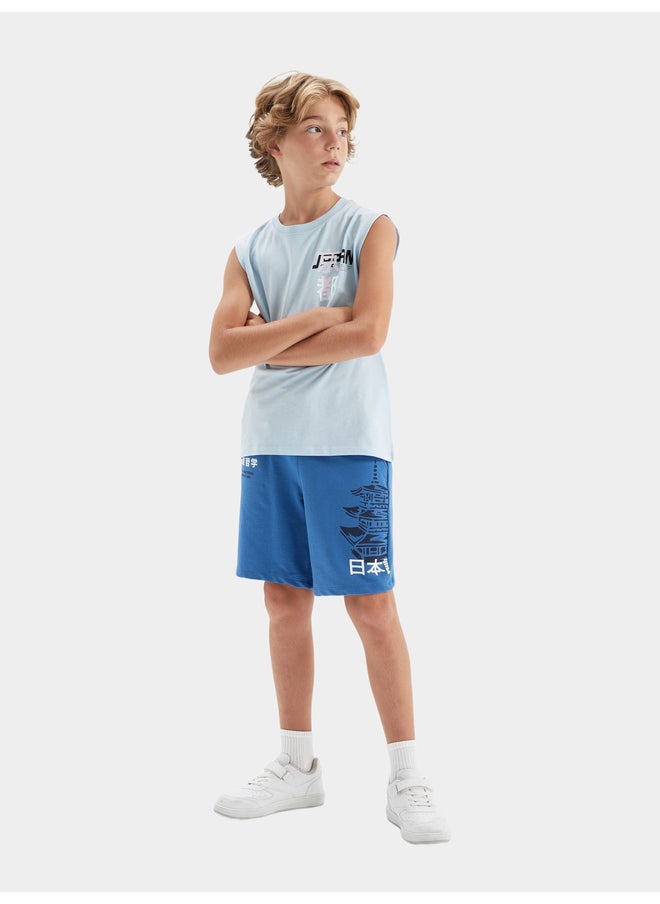 DeFacto DeFacto Kids Blue Printed Logo Regular Fit Shorts  - Image 3