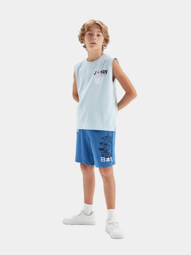 DeFacto DeFacto Kids Blue Printed Logo Regular Fit Shorts
